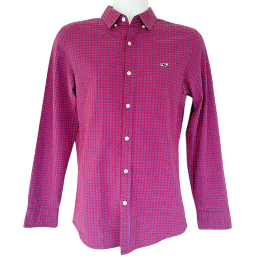 Vineyard Vines Shep & Ian blue red plaid slim fit whale shirt size small